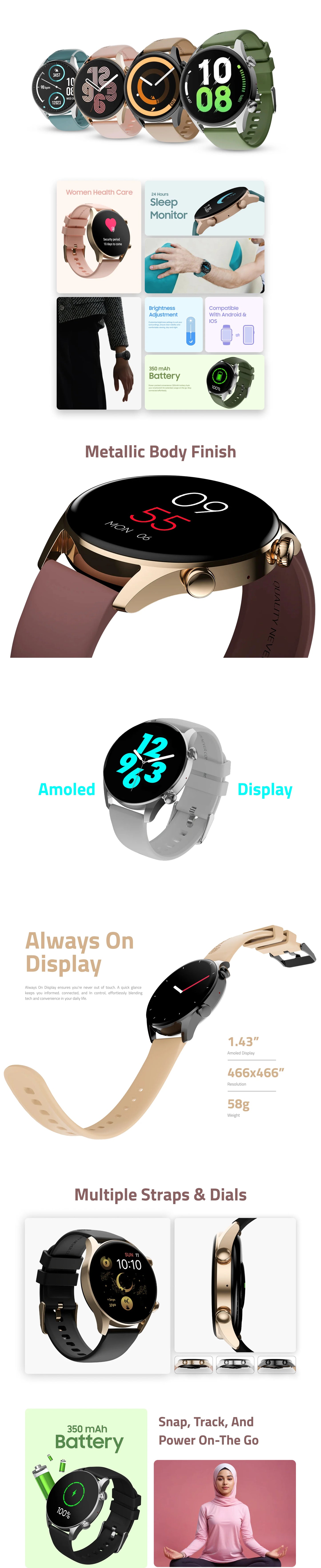 R-08 Smart Watch Amoled Display | Metallic Body | Always On
