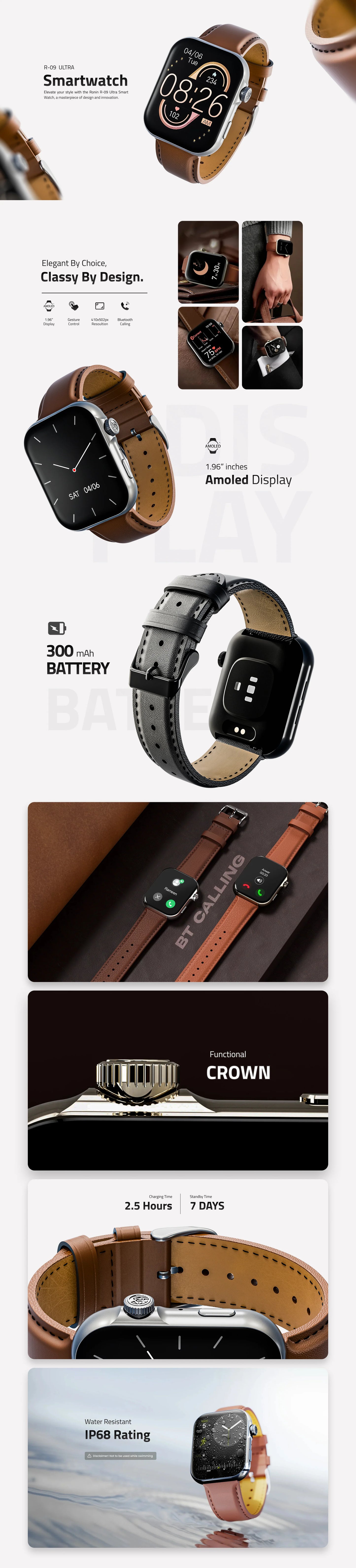 R-09 Ultra Smart Watch Faux Leather | Amoled Display